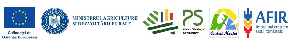 Cofinanțat de Uniunea Europeană. Guvernul României, Ministerul Agriculturii și Dezvoltării Rurale, Planul Strategic 2023-2027, GAL Codrii Herței, AFIR.